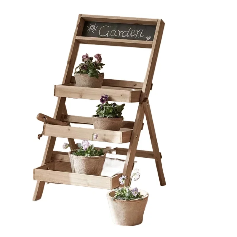 Multi-layer solid wood floor-to-ceiling balcony wooden succulent rack folding outdoor garden multi-layer flower pot rack