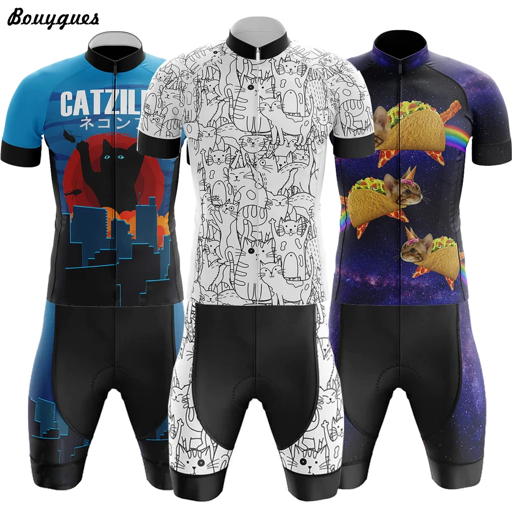 New Catzilla-Taco Cat-White Cat- Men's Cycling Kit  Cycling Jersey Set Breathable Team Racing Sport bicicleta Bicycle Jersey