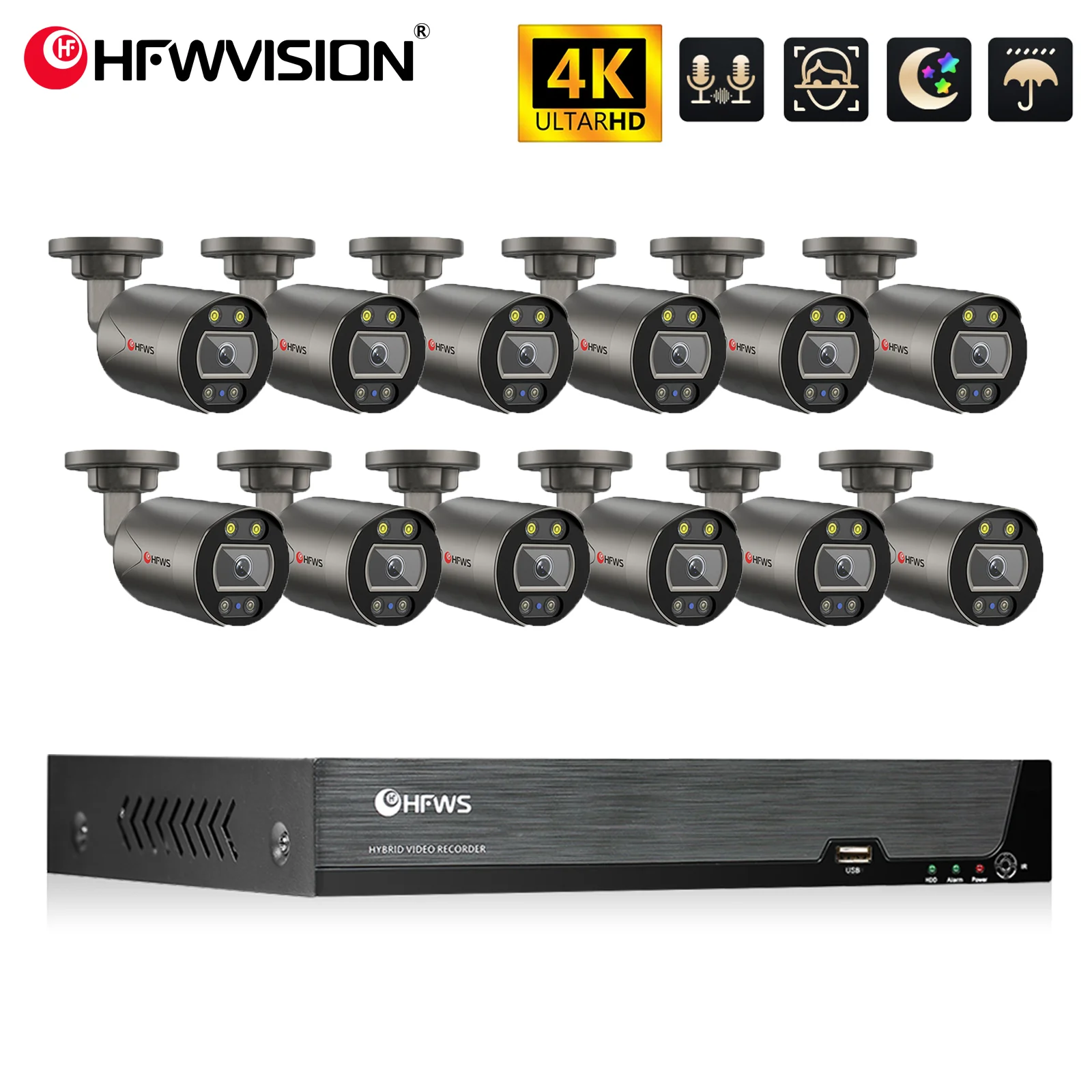 16CH 4K POE Security Camera System Kit 8MP UHD IP Camera Outdoor Waterproof CCTV Home Surveillance NVR Set