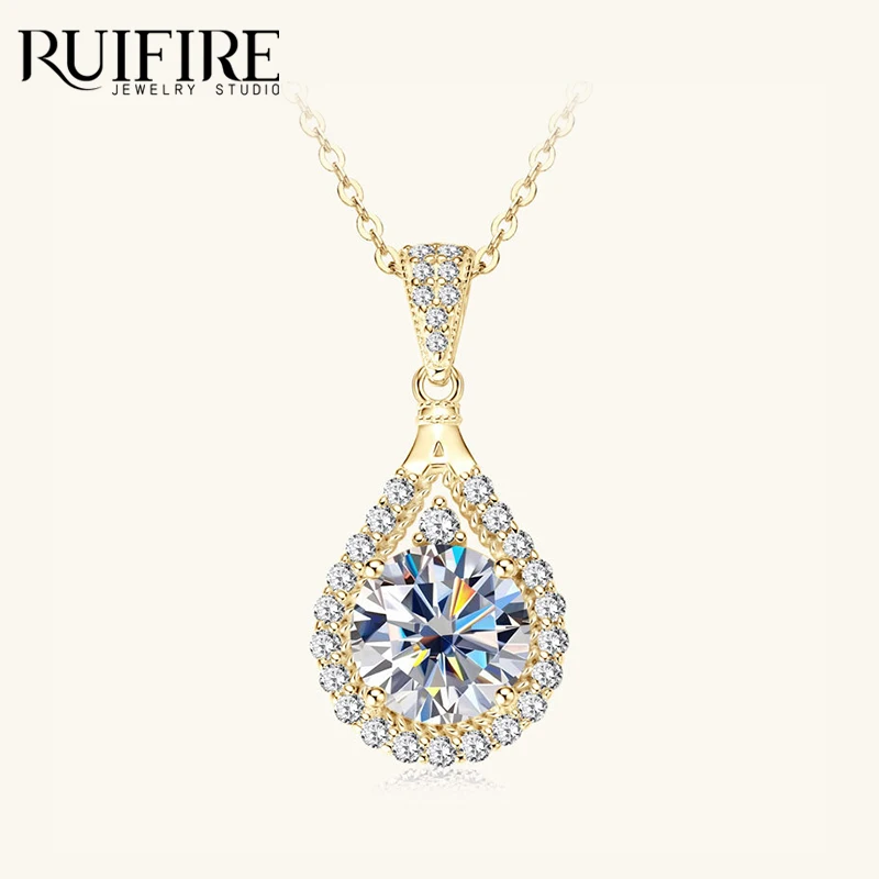 

RUIFIRE D ожерелье с подвеской из муассанита в форме капли, позолота 14 карат, цепочка из стерлингового серебра 925 пробы, ожерелья, юбилейные украшения на день рождения