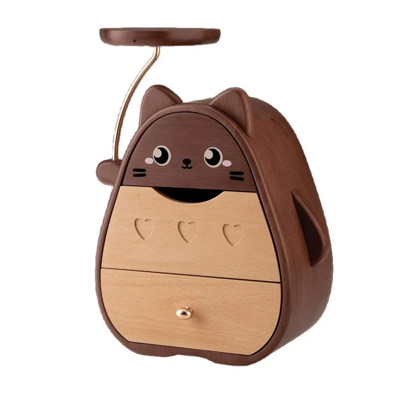 

Desktop storage box Solid wood drawer type sundries sorting Cute cartoon ornament Desk rack Birthday gift