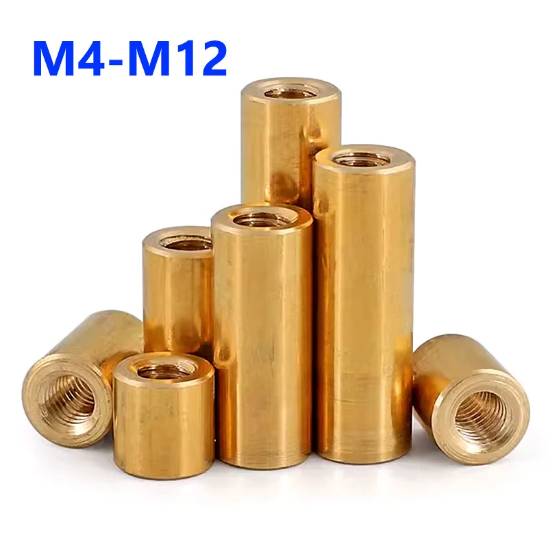1/2Pcs Round Brass Standoff Spacer Stud M4 M5 M6 M8 M10 M12 Brass Lengthen Round Nuts Female Thread Pillars