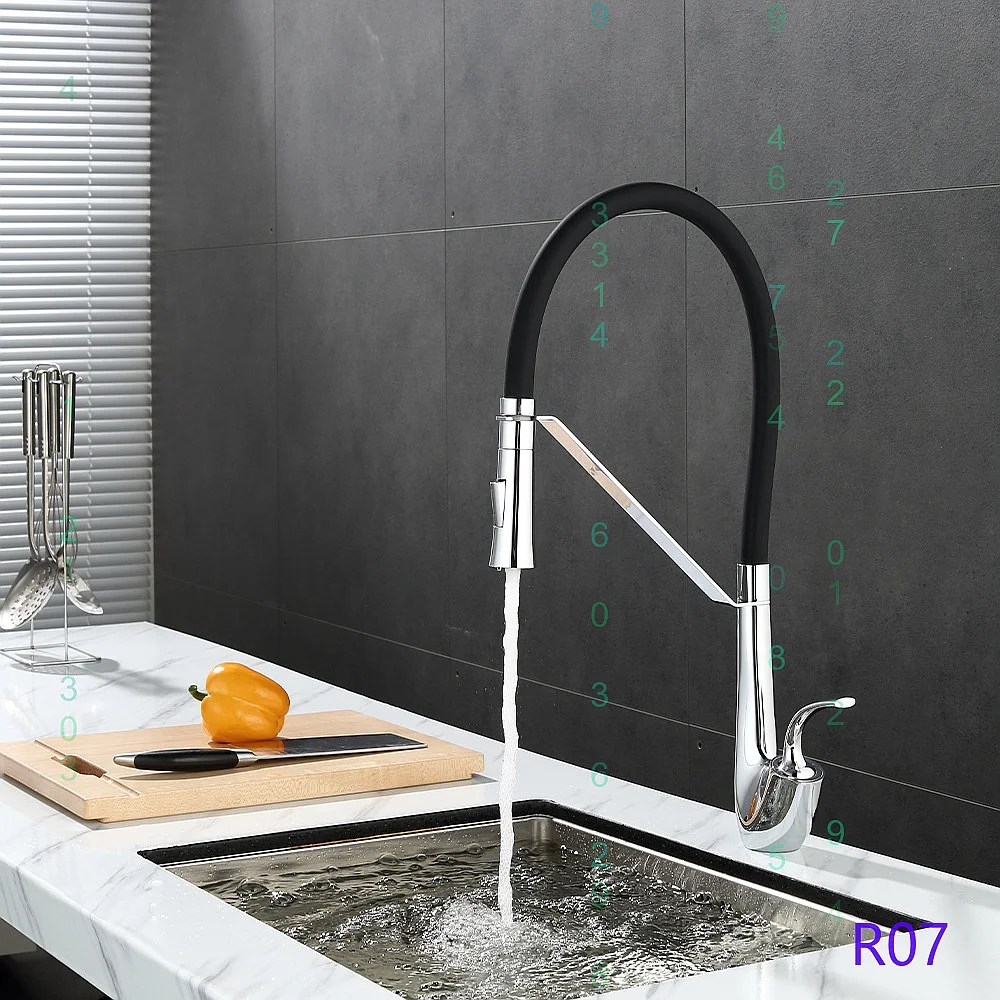 Modern Pull Out Kitchen Faucet Brass Body Cold Hot Dual Control Retractable Sprayer