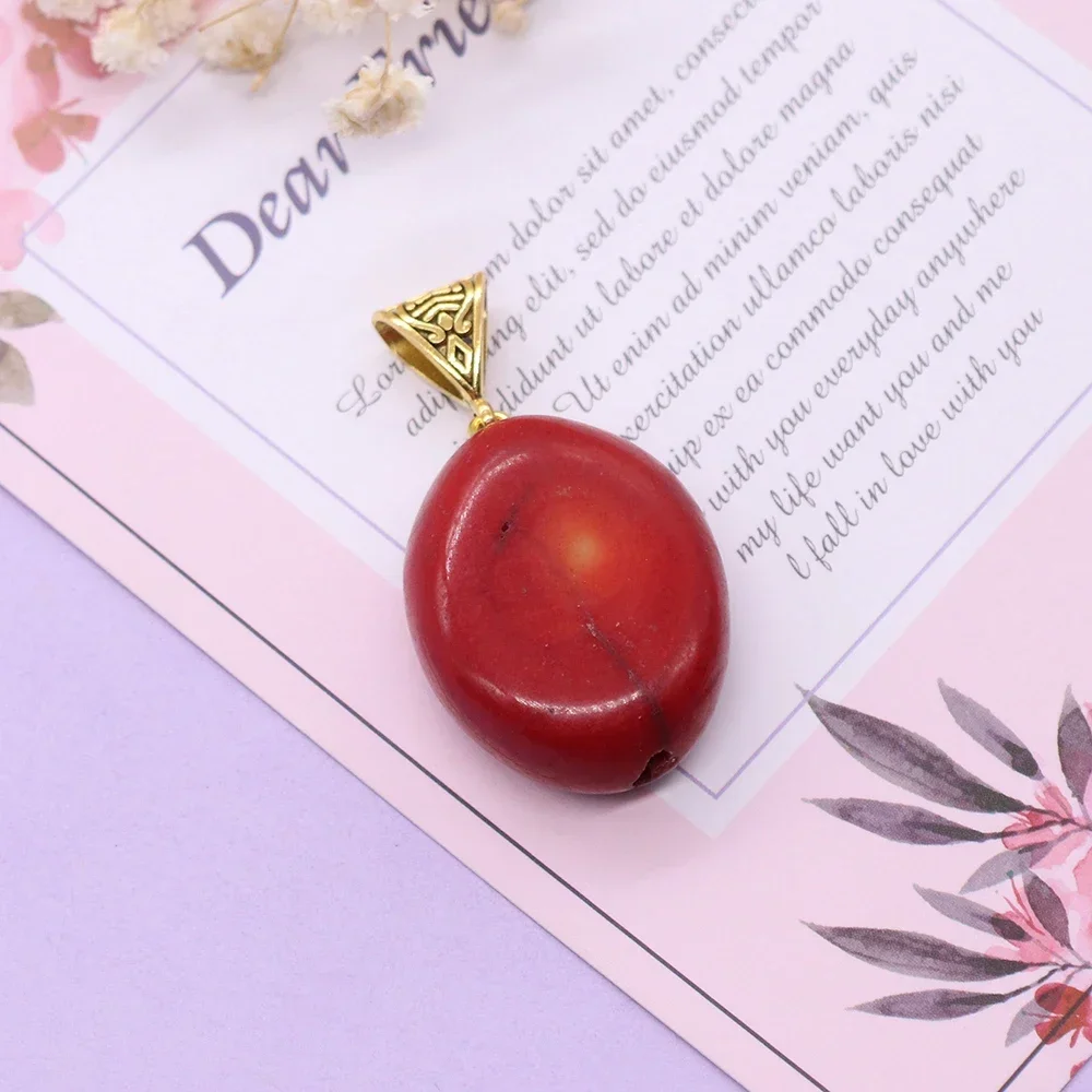 Natural Sea Bamboo Pendants Irregular Artificial Red Coral Big Egg-shaped Charms Jewelry DIY Making Necklace Jewelry Accessories