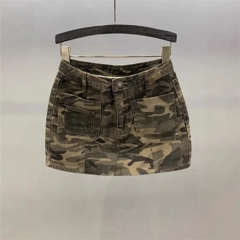 

Camouflage Cargo Skirt for Women Pockets Side Streetwear Bow Decorate A Line Wrap Hip Denim Mini Skirt Spicy Girl Y2k Maxi