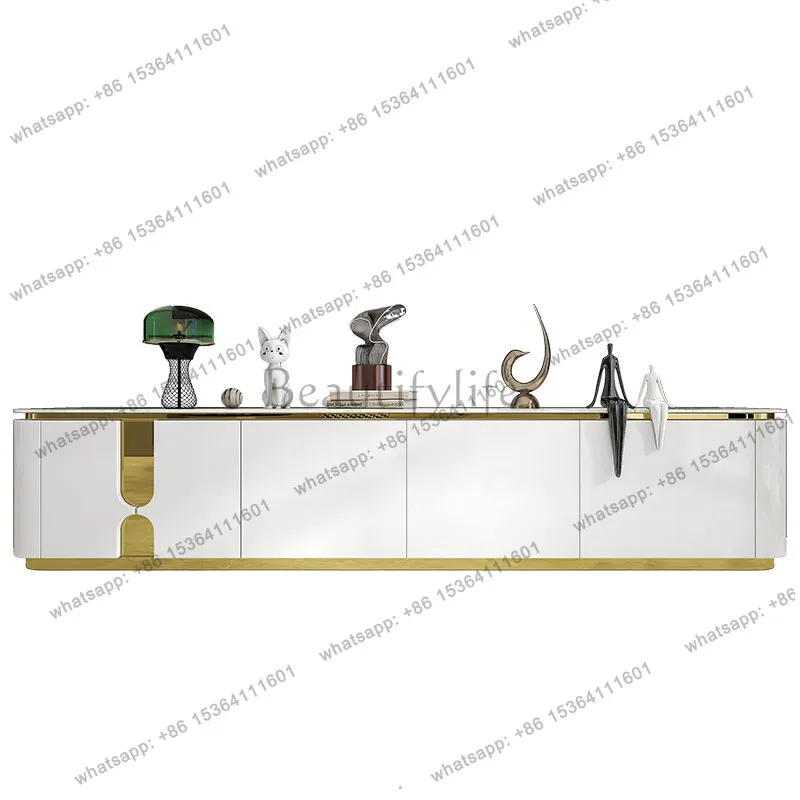 

2026 light luxury rounded corner TV cabinet small apartment living room bedroom rock slab TV cabinet