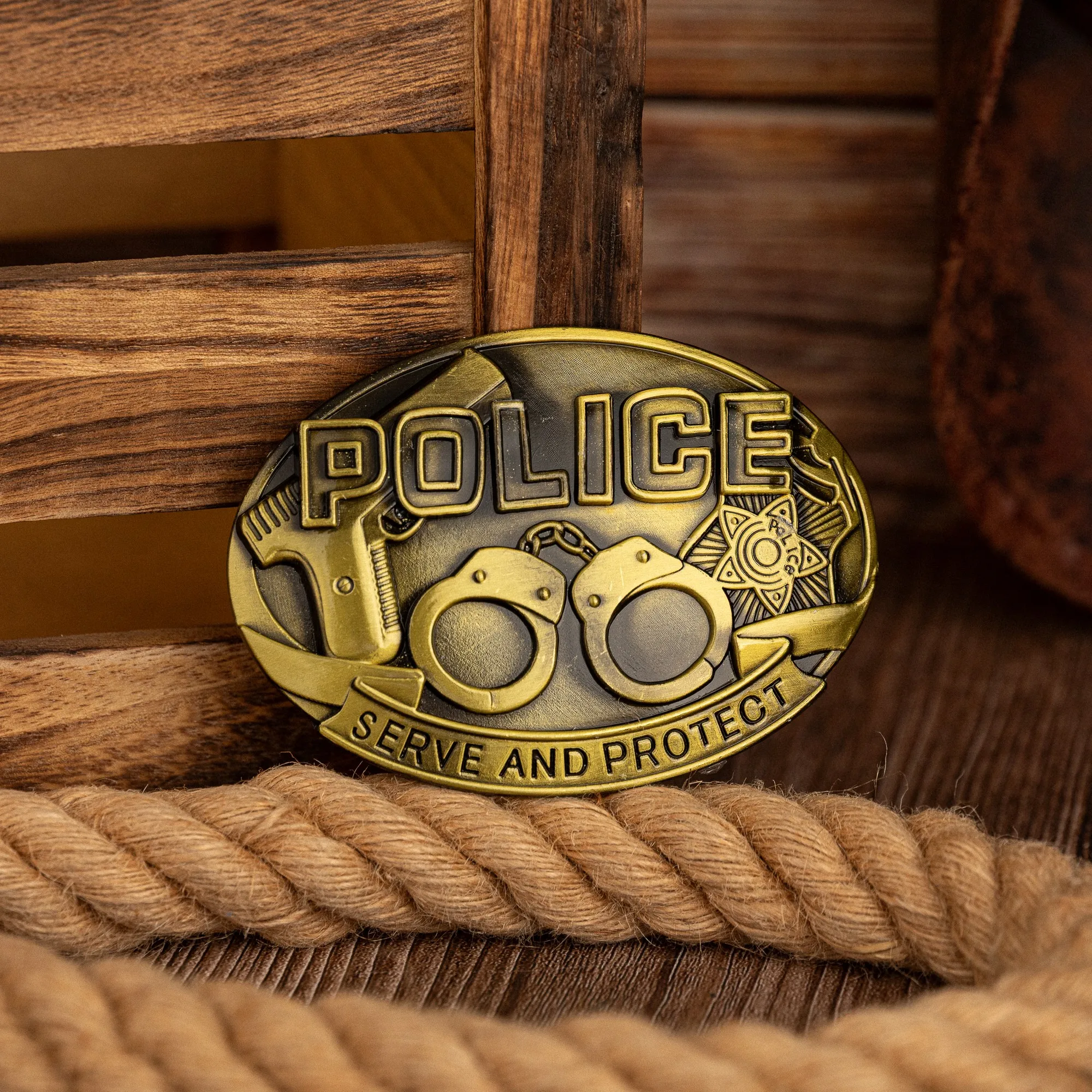 Double-Loop Handcuffs Police Station Series Buckle, A Unique and Versatile Belt Buckle for Western Men