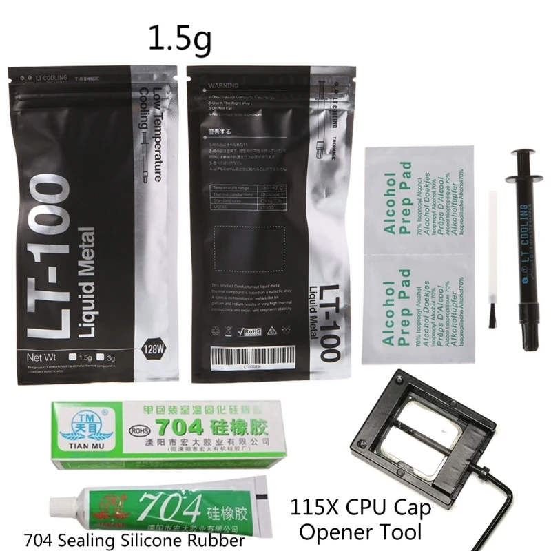 LT-100 Liquid Metal Thermal Conductive Paste Grease for CPU GPU Cooling Liquid 128W 1.5g 3g Compound Grease