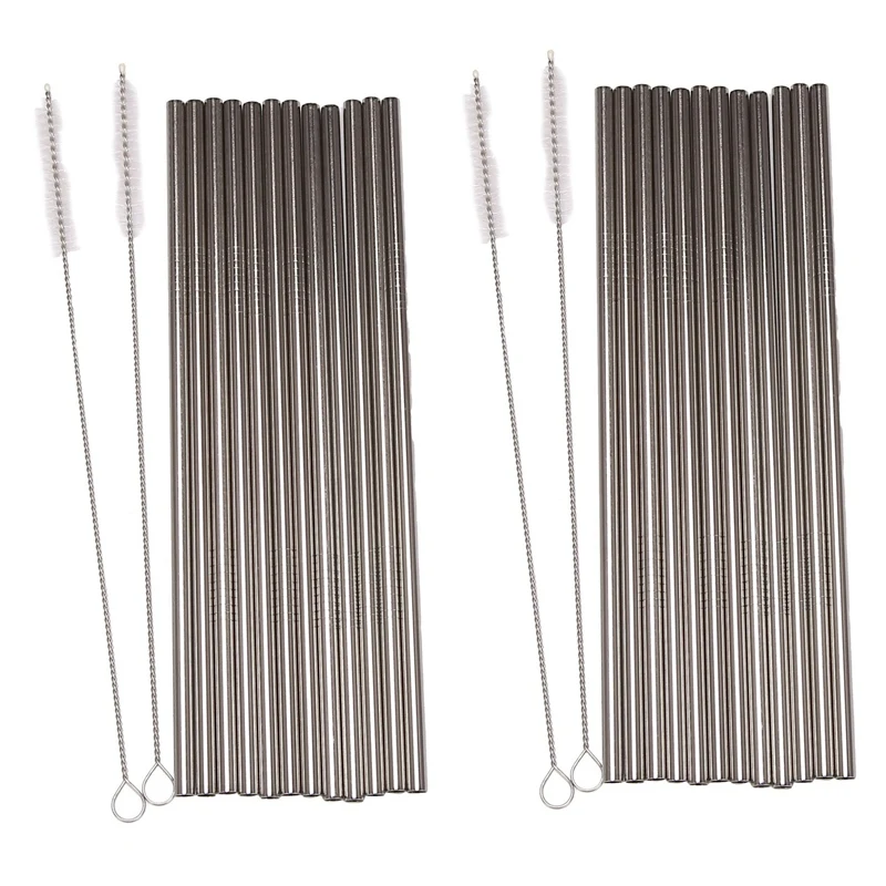 

Set Of 24, Stainless Steel Straws, Reusable Metal Drinking Straws, Straight Straws + 4 Cleaning Brushes