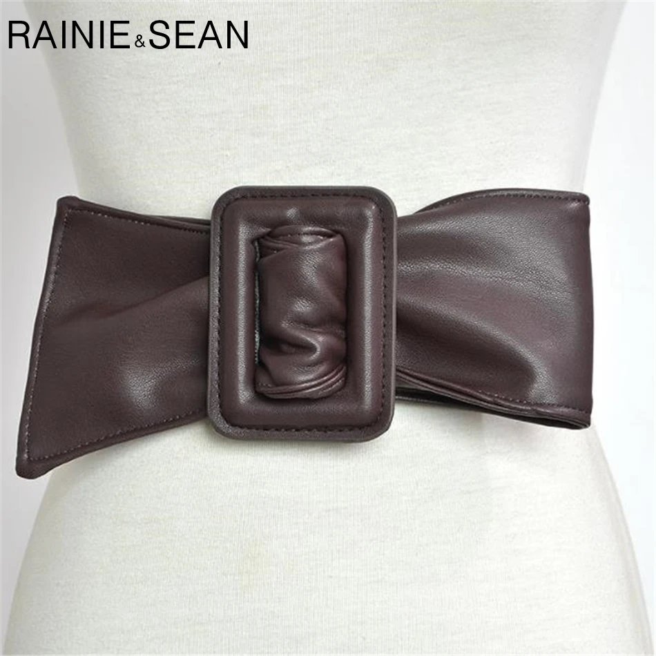 RAINIE SEAN Women Wide Belts For Dresses Leather Big Bow red Cummerbund Ladies Fashion 2024 Brand Solid Female Wide Waist Belt