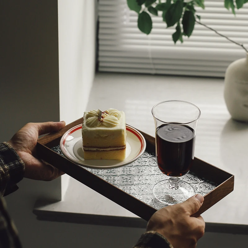 The product can be customized.Vintage solid wood tray, black walnut tea tray, begonia flowers, glass dim sum fruit plate, cof