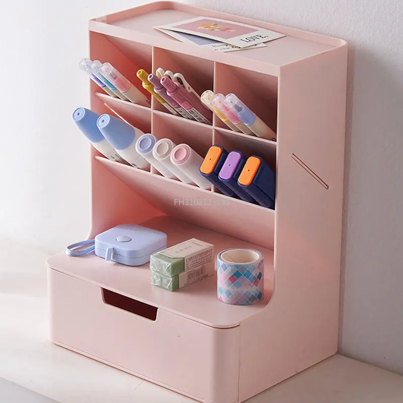 

Multifunction Student Pen Holder Stationery Classify Storage Box Desktop Home Office Supplies Cosmetics Drawer Sticker Organizer