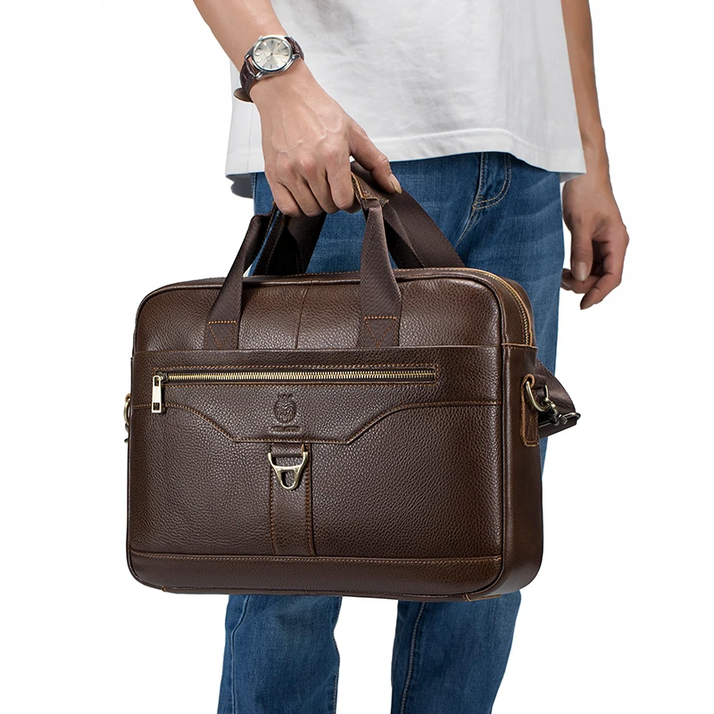 Classic Men's Genuine Leather Briefcase Vintage Cowhide Man Laptop Briefcases Shoulder Messenger Office Business Handbags