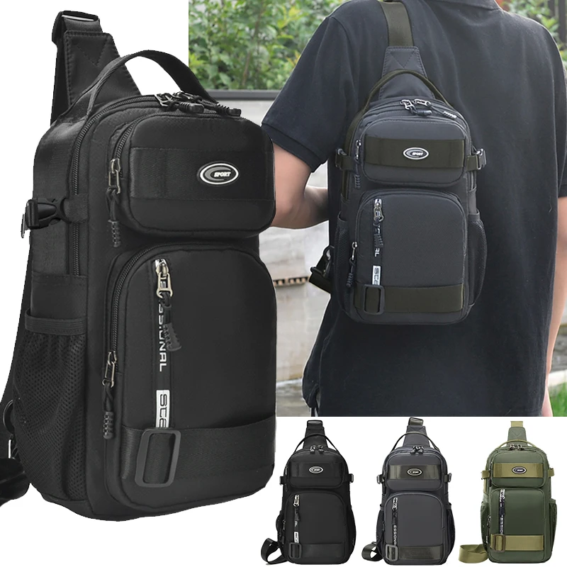 Functional Multi‑pocket Oxford Chest Bag Men Crossbody Sling Pack Anti‑tear For Cycling Hiking Daily Casual Outing