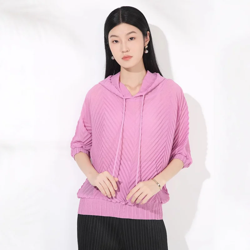

Miyake Fashion Casual Versatile Hoodie 2025 New Solid Color Handmade V-Fold Hoodie [20225128]