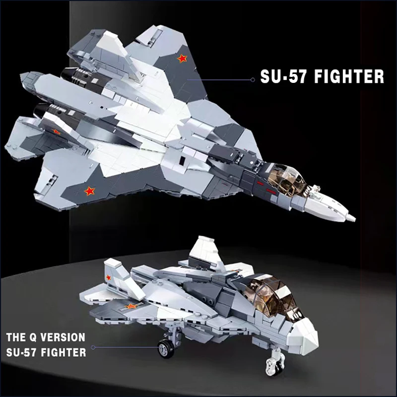 Sluban Military WW2 Classic Model Air Force Weapon Sukhoi Su-57 Su-27 Flanker Fighter Building Blocks Kit Bricks Toys Boys Gift