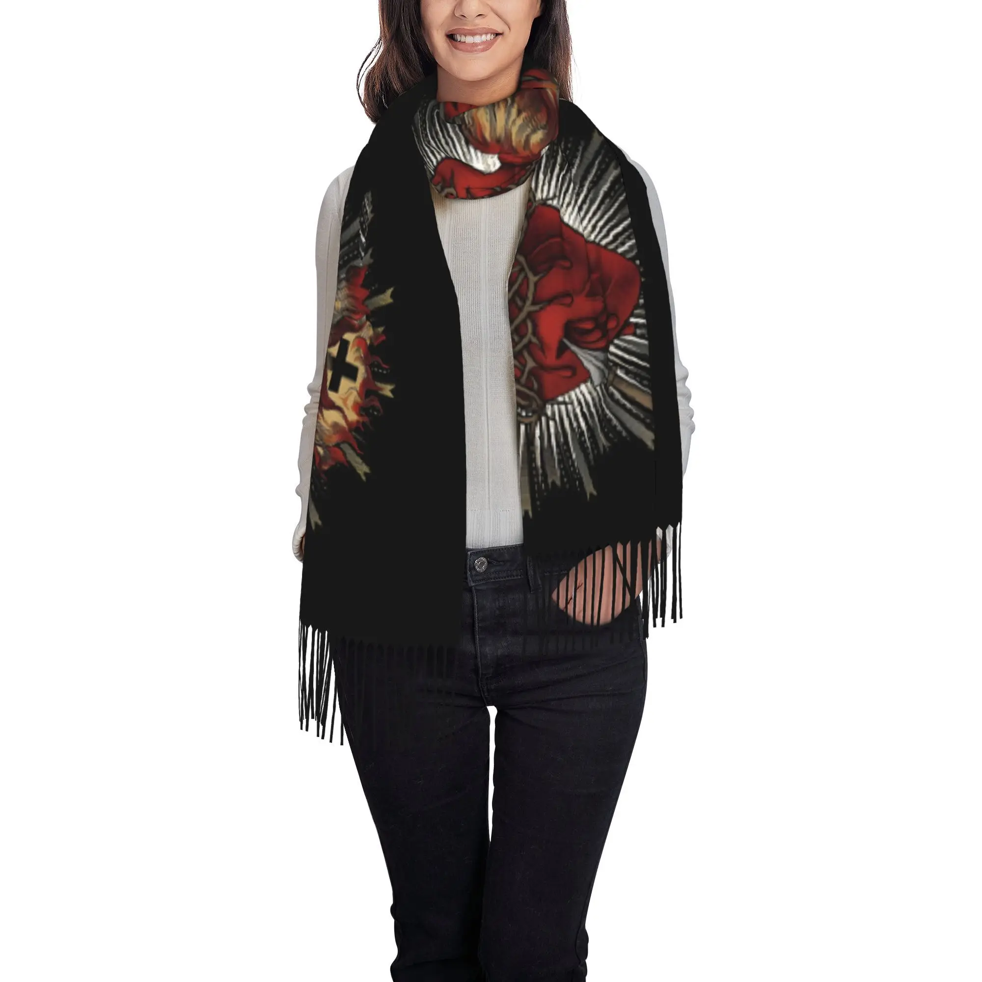 Sacred Heart Of  Christ Pillow Unisex Autumn Winter Fashion Tassel Scarf Warm Windproof Shawl Suitable for Leisure Travel Cyclin