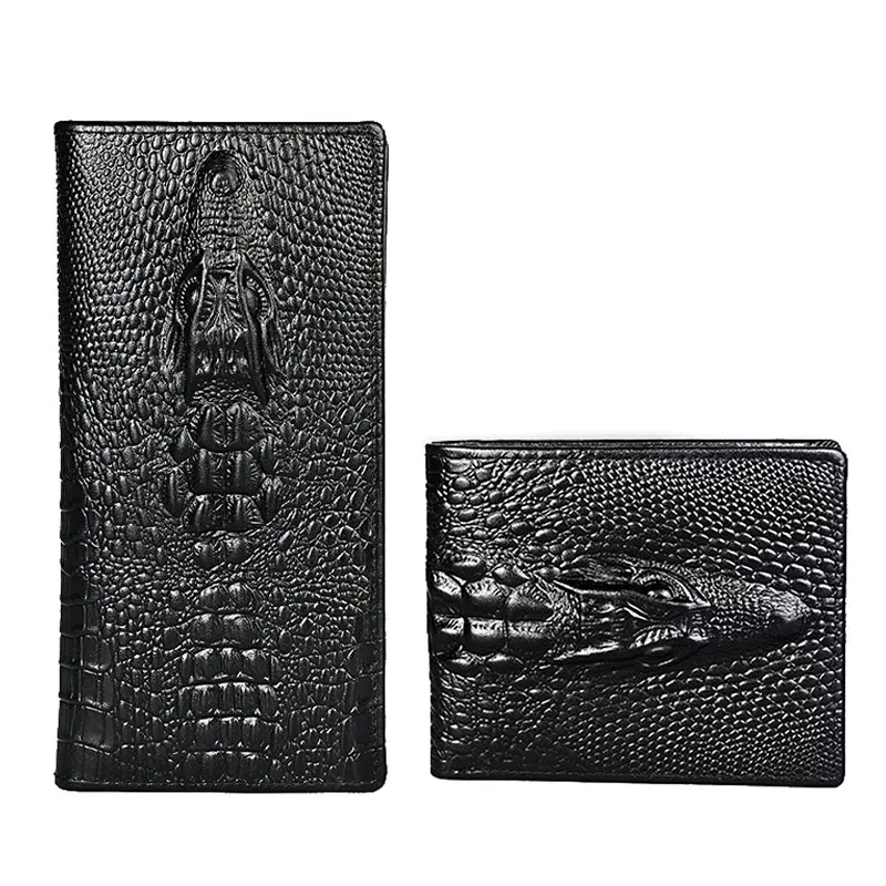 New Short Men Wallets Genuine Leather Luxury Brand Card Holder Male Purse Photo Holder Crocodile Pattern Small Men\'s Wallet