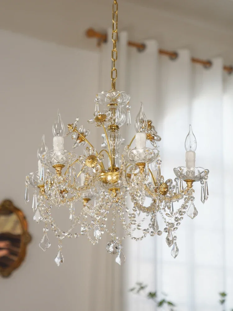 Retro French Brass Crystal chandelier bedroom living room dining room  dream Crystal Flower Chandelier