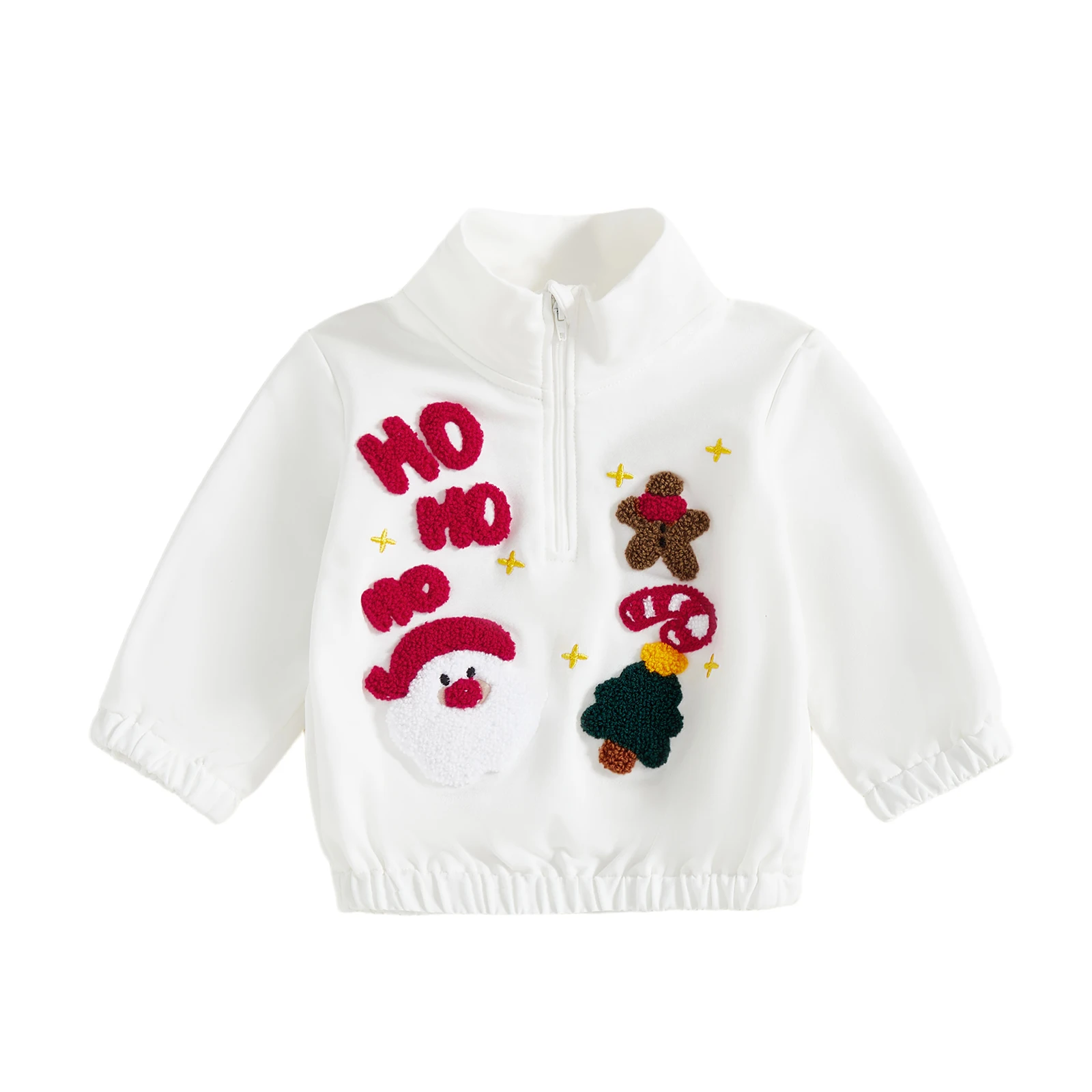 

Toddler Baby Christmas T-Shirt Embroidered Half Zip up Stand Collar Long Sleeve Tops