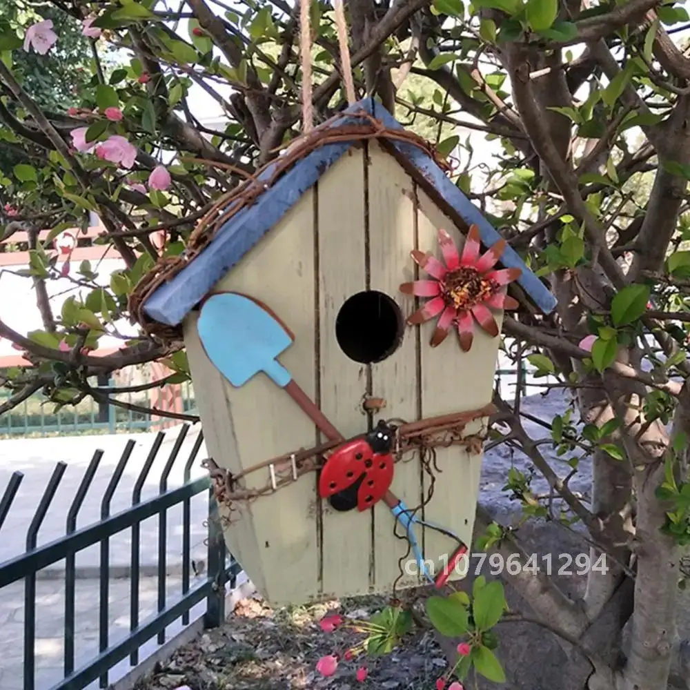 Bird House Birdcage Painting Outdoor Garden Yard Hanging Cottage Feeder Nest Crafts Birdhouse Pet Products Bird Accessories