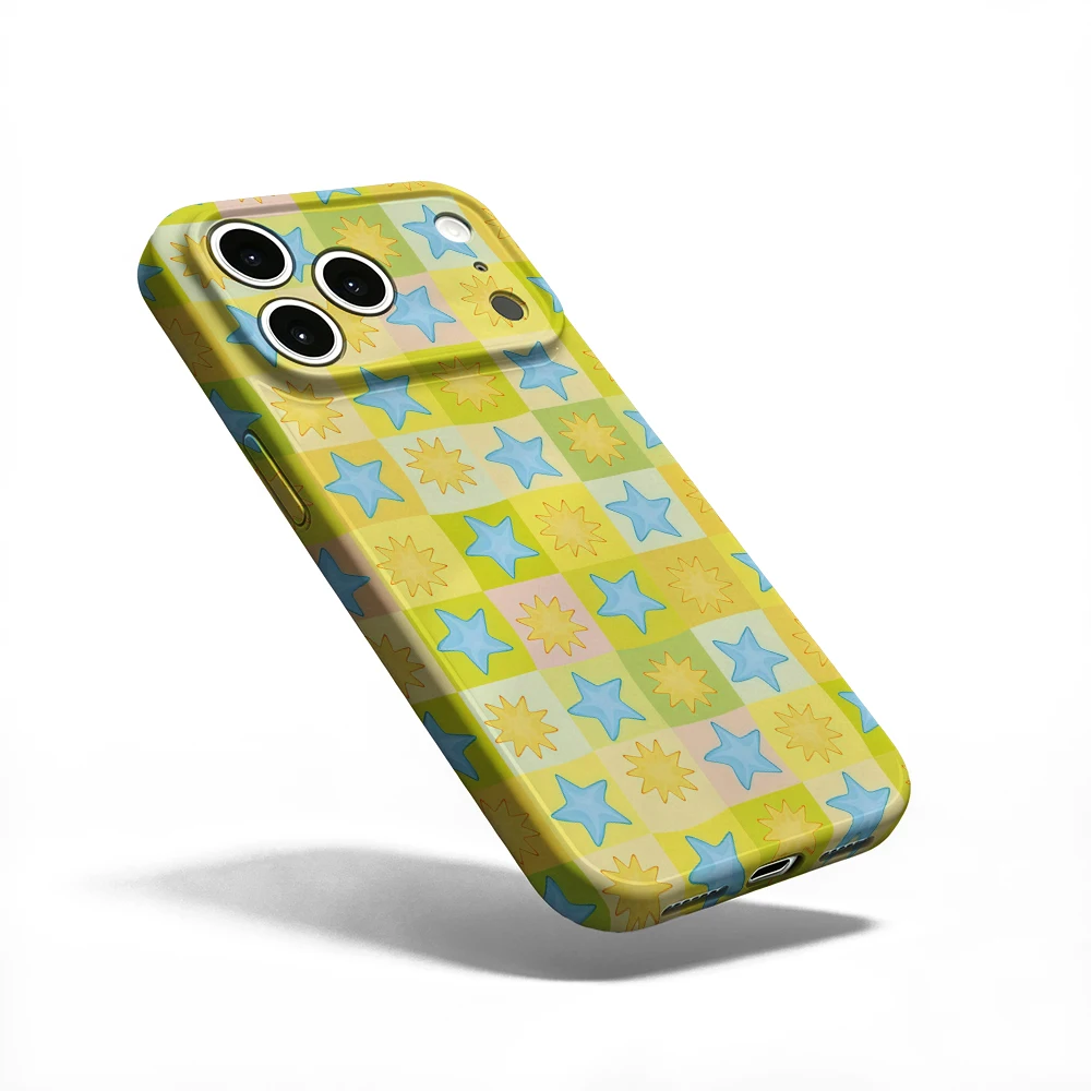 Blue Yellow Star Grid Phone Case For iPhone 17 16 15 14 13 12 11 Pro Max Air 16e 7 8 Plus XS Max X XR Hard PC Bumper Cover - view 2