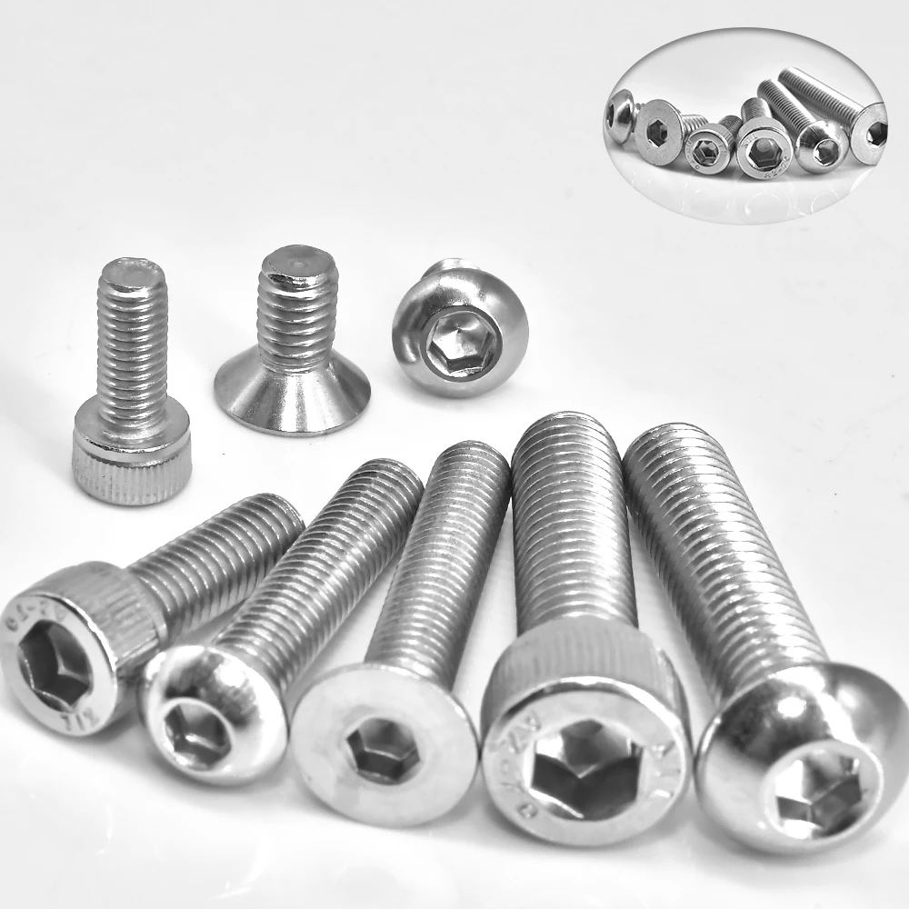 M3 M4 M5 M6 M8 304 Stainless Steel Hex Screw Countersunk/Round Head/CupHead Hexagonal Bolt Length 25mm-100mm Allen Socket Screw