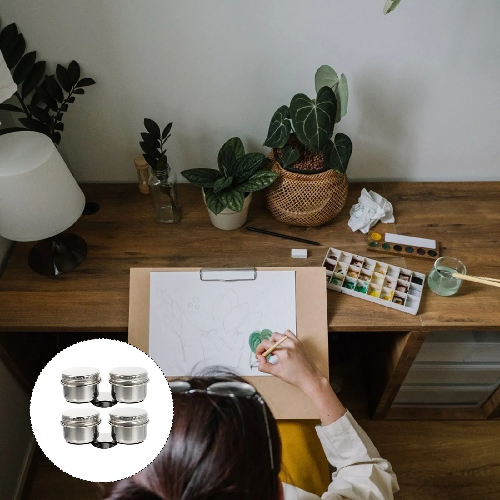 2 pcs Stainless Steel Brush Washing Pot Paint Brush Cleaner For Art Class Studio School Home Watercolor Oil Painting Container