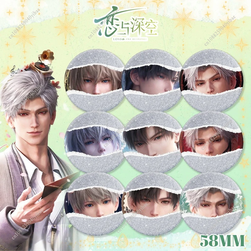 

58 мм любовь и глубокое пространство Sylus Caleb Xavier Zayne Rafayel косплей аниме глаз рваная бумага флэш-значок эмблема брошь подарок для друзей