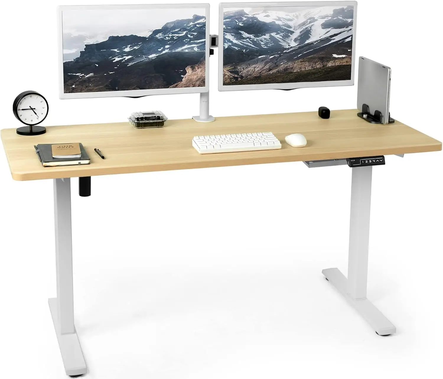 

Electric 60 x 24 inch standing desk workstation, memory controller height adjustment, integrated light wood top