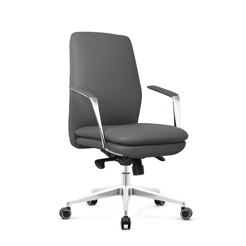 Silla de oficina de cuero PU con respaldo medio de apoyo, asiento acolchado y respaldo, reposabrazos fijos, reduce la fatiga trasera durante mucho tiempo de trabajo
