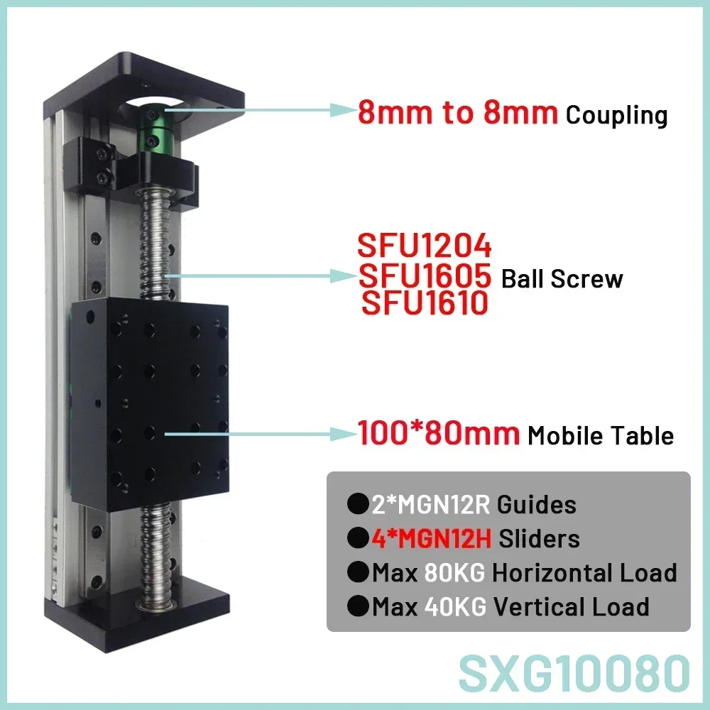 Double Square Linear Guide Sliding Table SFU 1204/1605/1610 100-1000mm Stroke Ball Screw Platform XYZ Axis Stage 2/4PCS Sliders