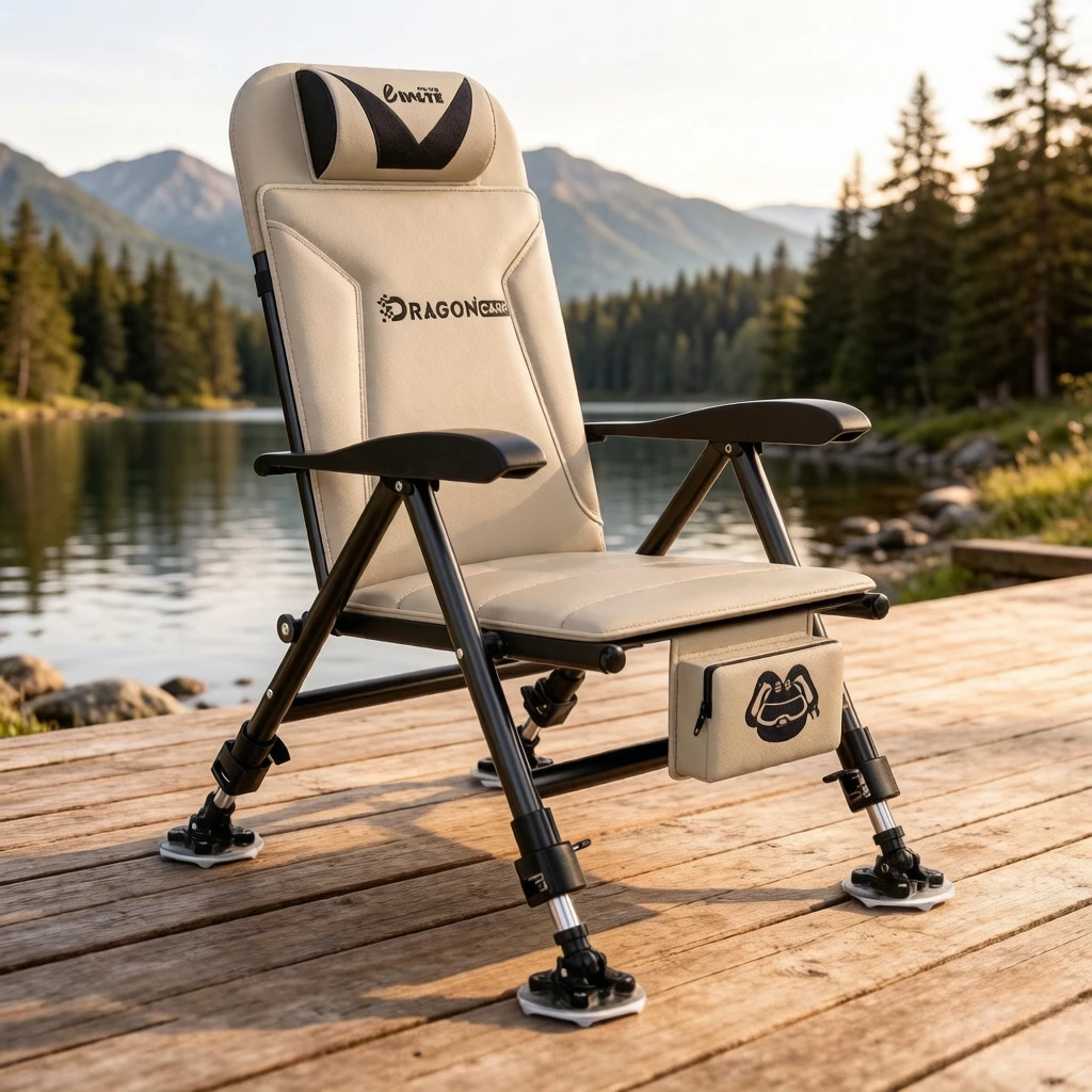Foldable Fishing Chair Adjustable Height Portable Carbon Steel Camping Chair Heavy Duty Outdoor Fishing Seat with Stable Frame