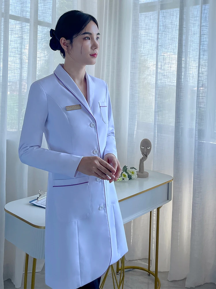 

Korean Style Long Sleeve Lab Coat Dental Doctor Uniform White Gown Medical Experiment Suit for Women 25-35 Years Old