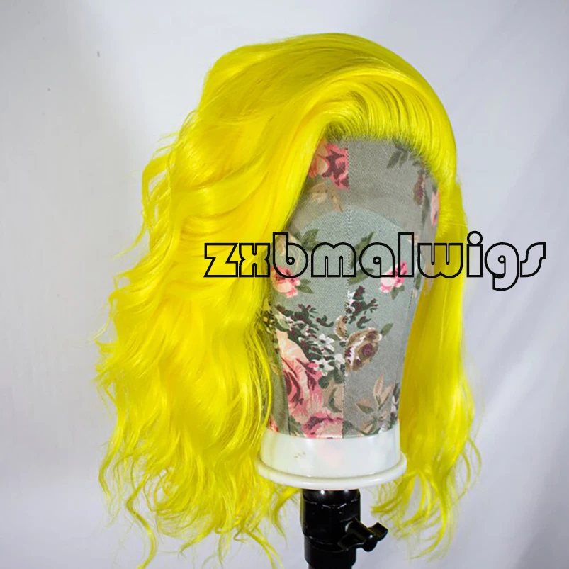 

Preplucked Body Wave Yellow Bob Synthetic Hair Lace Frontal Wig For Women Glueless Fiber Hair Transparent Lace Wigs