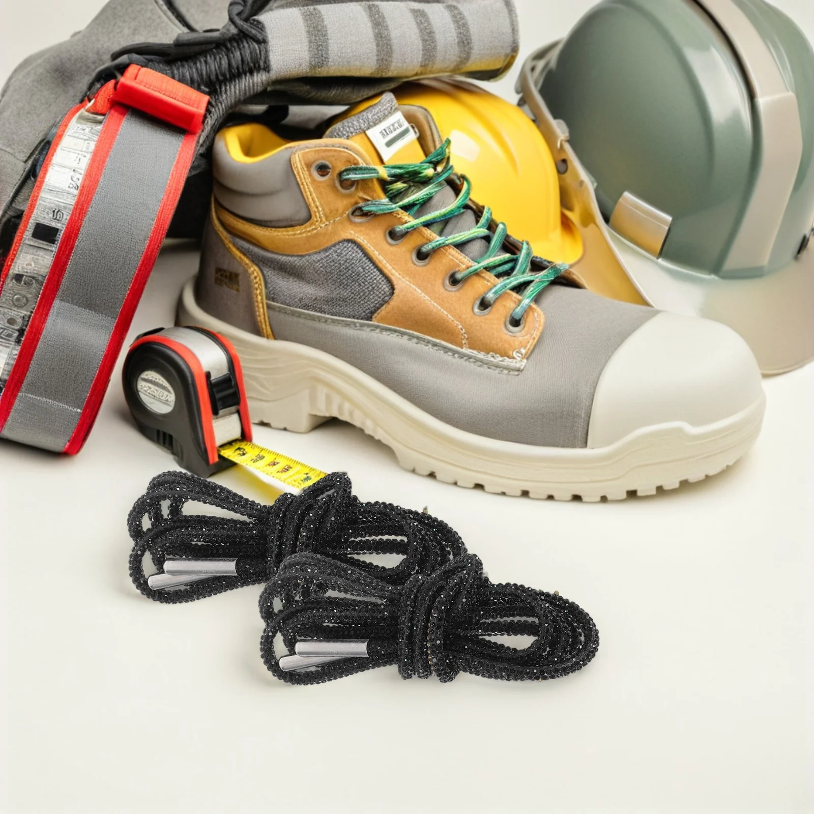 1Pair Rhinestone Shoe Laces Round Glitter Shoelaces for Sneakers Crystal Bling Rope Shoe Strings 47.16inch Black Sparkle Boot