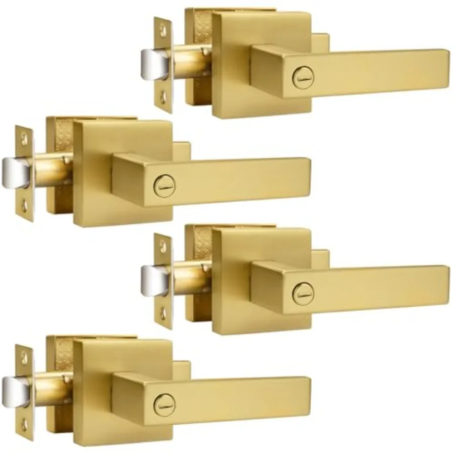 

Gold Privacy Door Handle Lockset Heavy Duty Interior Door Lever for Bedroom Reversible Keyless Handleset Door Knob 4 Pack