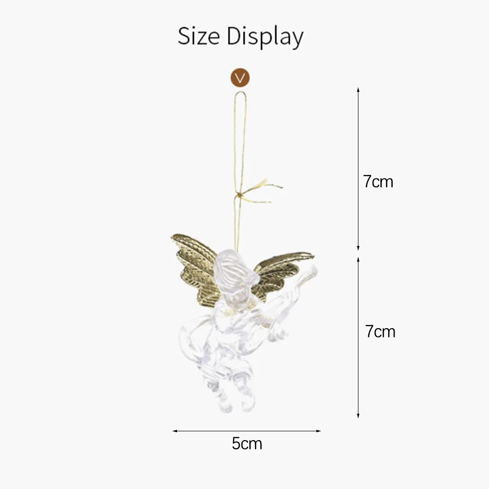 Anjo pingente transparente com asas de ouro, ornamento de Natal, presente da decoração do Natal, 4pcs, 2024