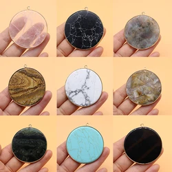 Natural Stone Pendants Big Round Disc Shape Turquoise Crystal for Jewelry Making Diy Women Necklace Earring Gifts