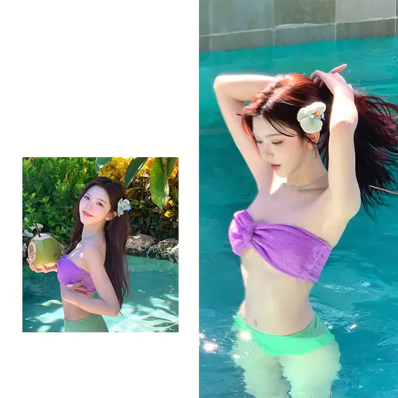 

High Waist INS Bikini Women's Thermal Spring Swimsuit with Knot Texture e Design Sports Fitn Fans Goods