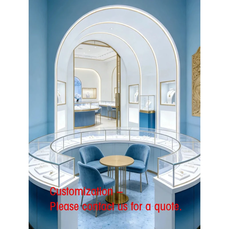 custom.Commercial Luxury Jewelry Display Stand LED Lighting Heavy Duty Stainless Steel Customizable Cubical Design