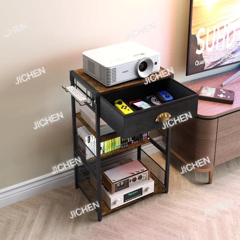 

ZQT железная и деревянная подставка для игровой консоли, многоуровневая полка для хранения для гостиной/спальни, промышленный органайзер и компактная мебель