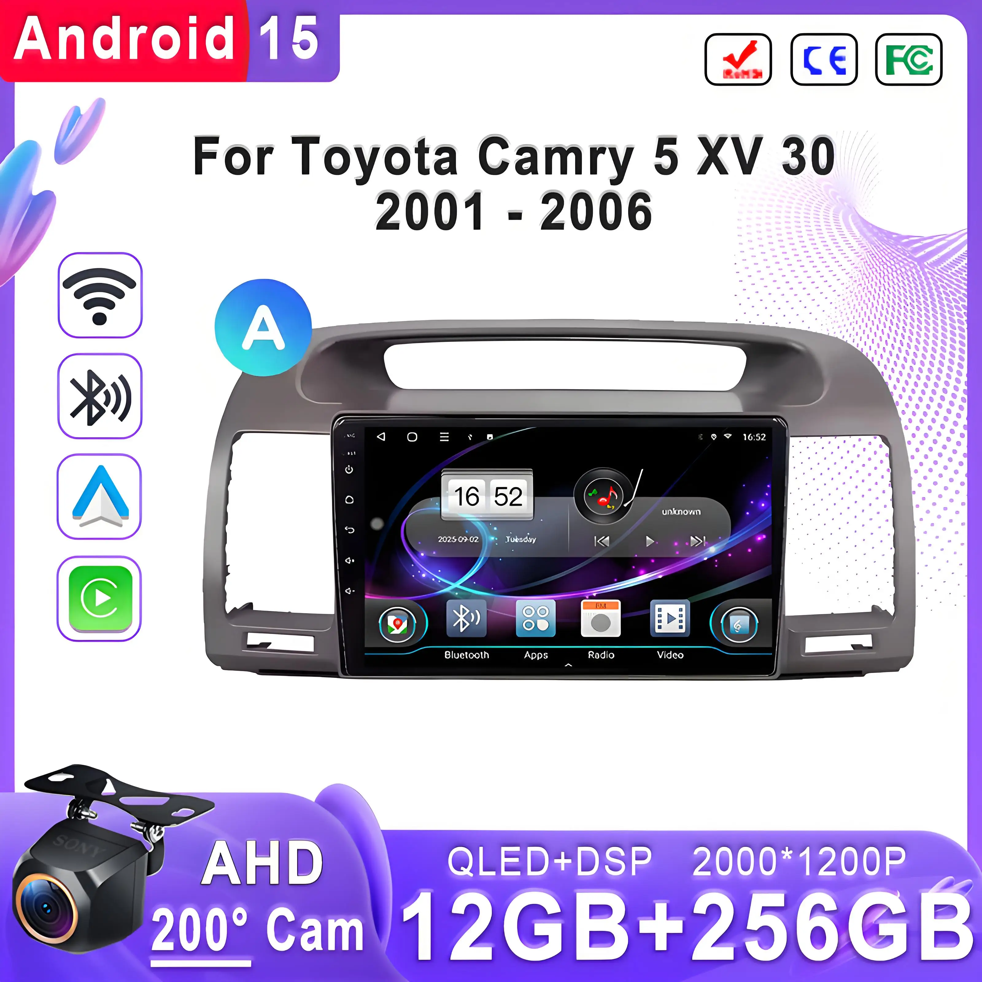 Android 15 For Toyota Camry 5 XV 30 2001 - 2006 Car Stereo Stereo Head Unit Multimedia Player GPS Navigation GPS Carplay Auto