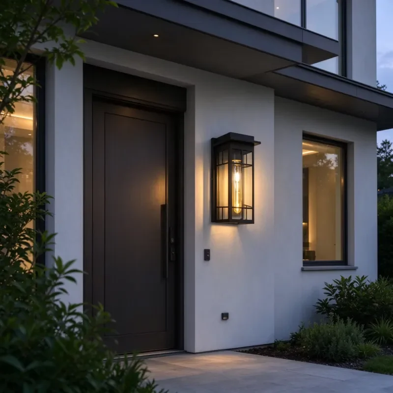 Modern outdoor wall lamp black aluminum alloy cylindrical tempered glass light transducer 3000K warm light garden