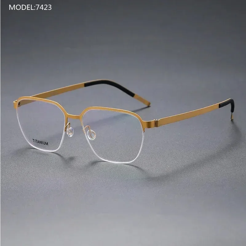 

New Denmark Brand 7423 Titanium Glasses Men Screwless Reading Eyeglasses Half-Rim Prescription Lightweight Eyewear Gafas Frame