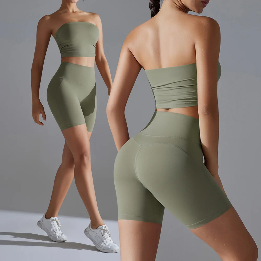 Yoga Suit Sports Set Gym Sports One-piece strapless sporty Crop Tops back beauty set Workout Yoga Shorts Fitness Push Up Workout