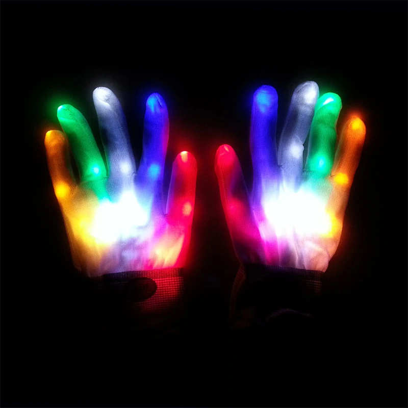 1Pair LED Gloves Neon Glowing Costume Halloween Party Light Props Luminous Flashing Skull Gloves Stage Performance Supplies