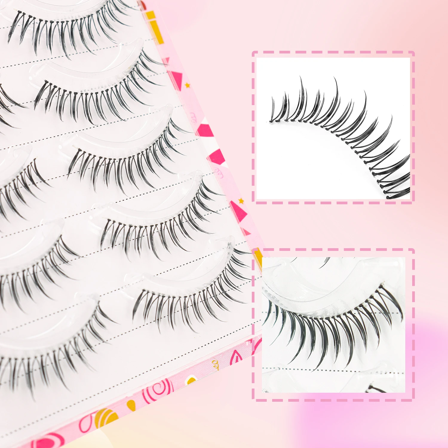 Ciglia finte Girl Group 5 paia di capelli a legatura a mano a forma di U Blocco trasparente Occhi naturali confortevoli dei cartoni animati