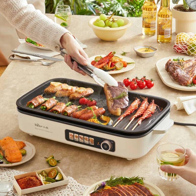 Electric Grill Pan Household Split-Style BBQ Grill Pan Removable and Washable Knob Temperature Control Non-Stick Skewer Grill