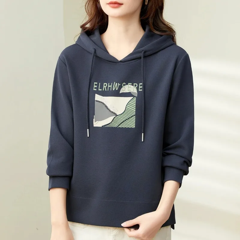 Abstract Mountain Print Hoodie Women Loose Long Sleeve Casual Sweatshirt